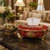 Ornate Vintage Red & Gold Metal Tissue Box with Feet Ornate Vintage Red & Gold Metal Tissue Box with Feet
