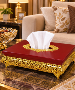 Premium Wooden Tissue Box with Ornate Gold Base & Legs