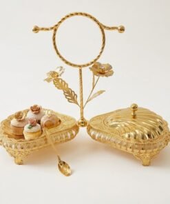 Luxury Golden Seashell Dual Serving Bowls with Center Handle and Lids