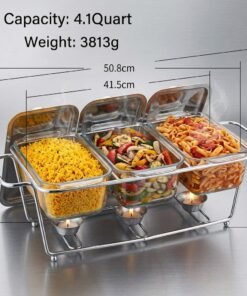 3 bowl glass buffet food warmer and chafing dish set