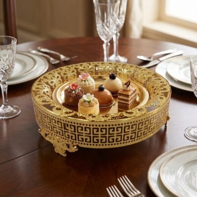 Luxury Golden Round Centerpiece Serving Platter and Fruit Tray