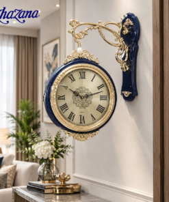 Royal Midnight Blue and Gold Double Sided Station Wall Clock Vintage Victorian Hanging Clock