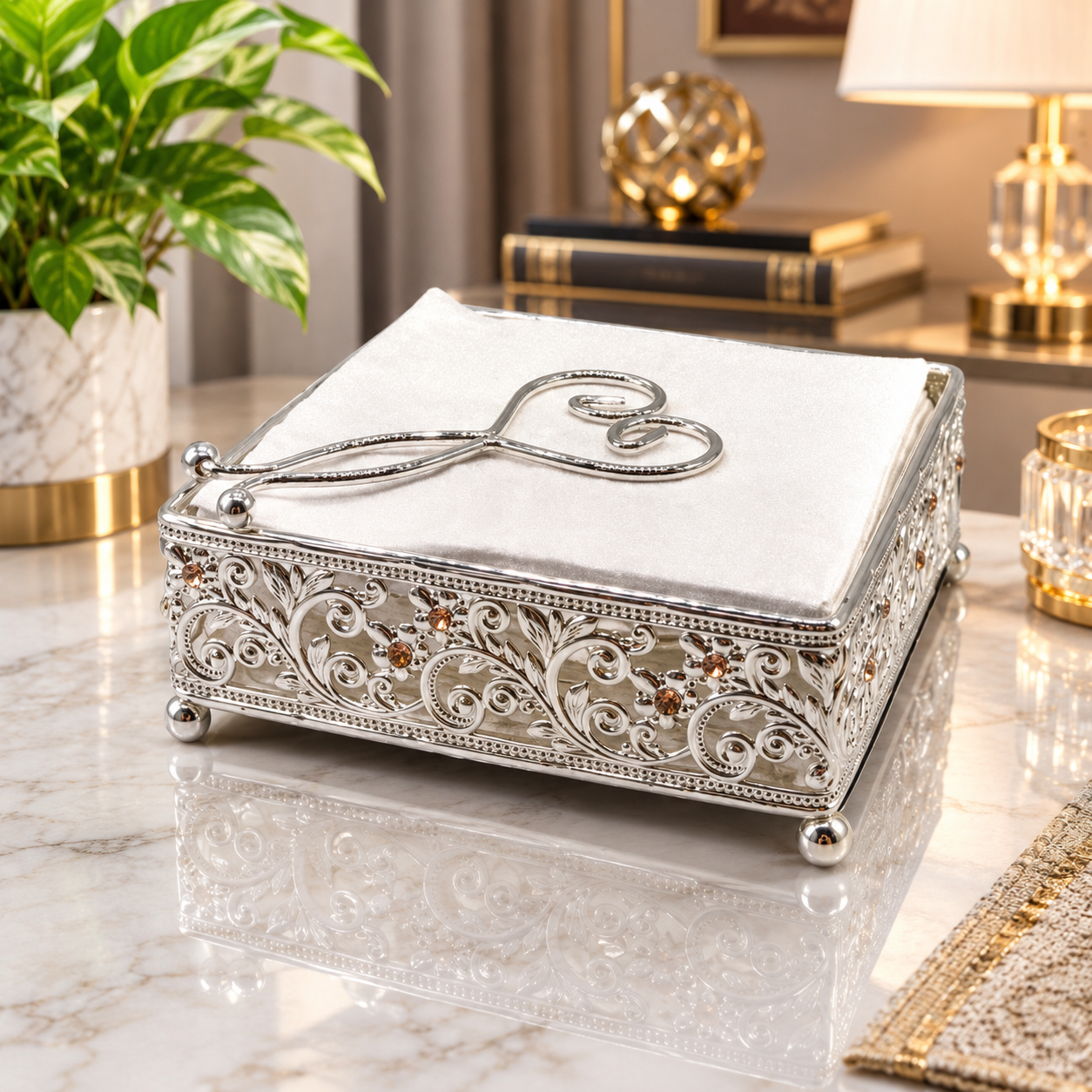 Silver Embossed Metal Flat Napkin Holder Silver Embossed Metal Flat Napkin Holder