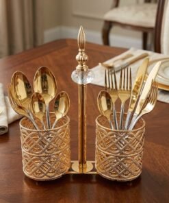 Sport Shop Luxury Dual Cup Golden Cutlery and Spoon Holder Stand