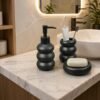 Ceramic Bubble Cloud 3Piece Bathroom Accessories Set with Soap Dispenser Matte Charcoal Black