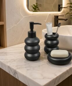 Ceramic Bubble Cloud 3Piece Bathroom Accessories Set with Soap Dispenser Matte Charcoal Black