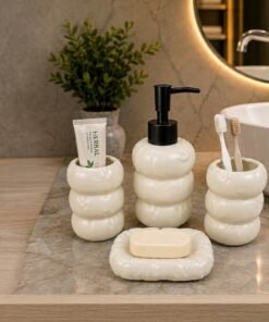 Ceramic Bubble Cloud 4Piece Bathroom Accessories Set with Soap Dispenser