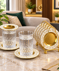 Mega Shop White and Gold Scroll Pattern Mini Serving Plate Set