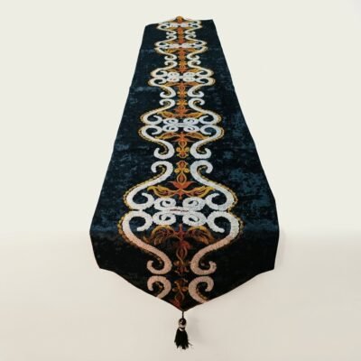 Royal Velvet Embroidered Damask Table Runner with Crystal Bead Tassel Royal Velvet Embroidered Damask Table Runner