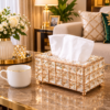 Luxury Sparkle Crystal Tissue Box Cover with Gold Metal Frame