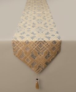Geometric Jacquard Table Runner with Crystal Bead Tassel
