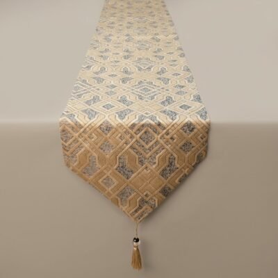 Geometric Jacquard Table Runner with Crystal Bead Tassel