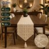 Luxury Modern Geometric Woven Table Runner with Beaded Tassel Modern Geometric Woven Table Runner