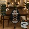 Royal Velvet Embroidered Damask Table Runner with Crystal Bead Tassel Royal Velvet Embroidered Damask Table Runner