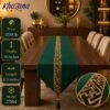 Luxury Velvet Table Runner with Gold Greek Key Geometric Border Emerald Green Velvet Table Runner with Gold Greek Key Geometric Border Emerald Green