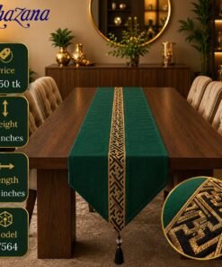 Mega Shop Velvet Table Runner with Gold Greek Key Geometric Border Emerald Green