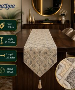 Mega Shop Geometric Jacquard Table Runner with Crystal Bead Tassel