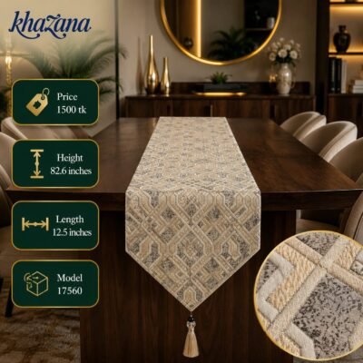 Geometric Jacquard Table Runner with Crystal Bead Tassel