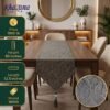 Luxury Modern Textured Feather Jacquard Table Runner Slate Charcoal and Silver Grey Modern Textured Feather Jacquard Table Runner