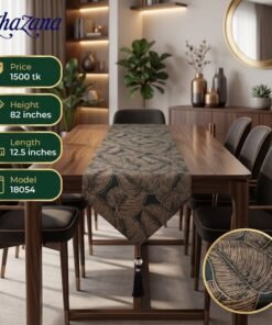Mega Shop Luxury Botanical Leaf Jacquard Table Runner Charcoal Black and Antique Bronze