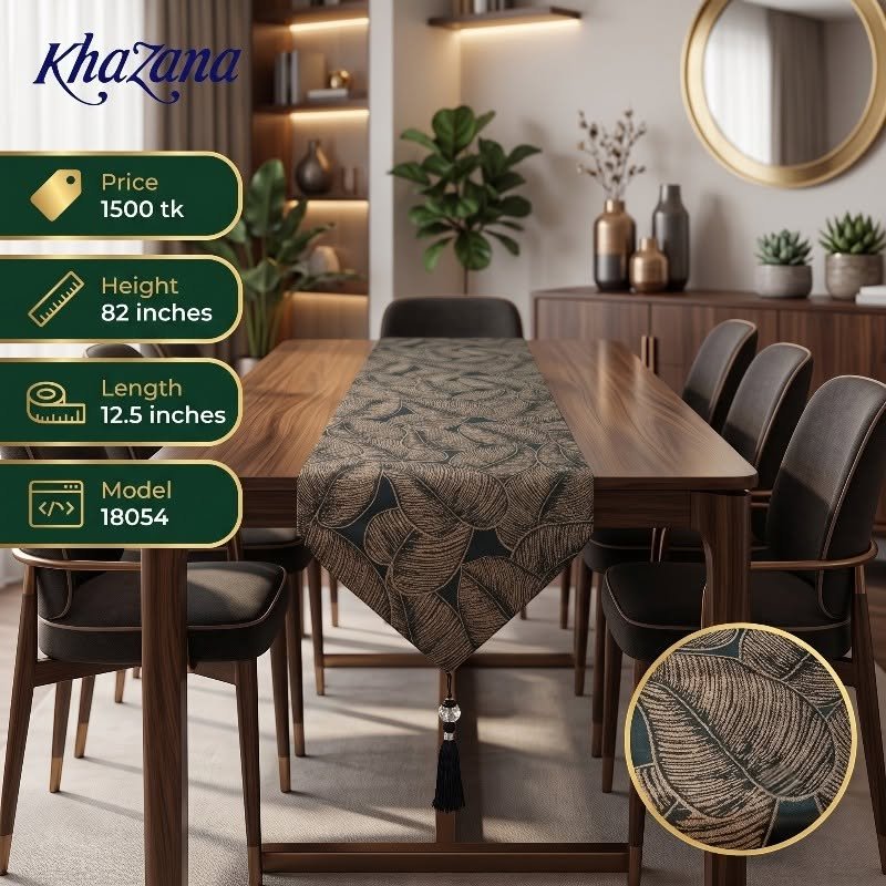 Luxury Botanical Leaf Jacquard Table Runner Charcoal Black and Antique Bronze Luxury Botanical Leaf Jacquard Table Runner Charcoal Black and Antique Bronze
