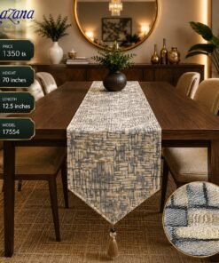 Mega Shop Luxury Brick Mosaic Jacquard Table Runner Slate Grey and Muted Gold