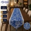 Royal Paisley Floral Jacquard Table Runner Royal Blue and Silver White