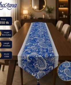 Mega Shop Royal Paisley Floral Jacquard Table Runner Royal Blue and Silver White