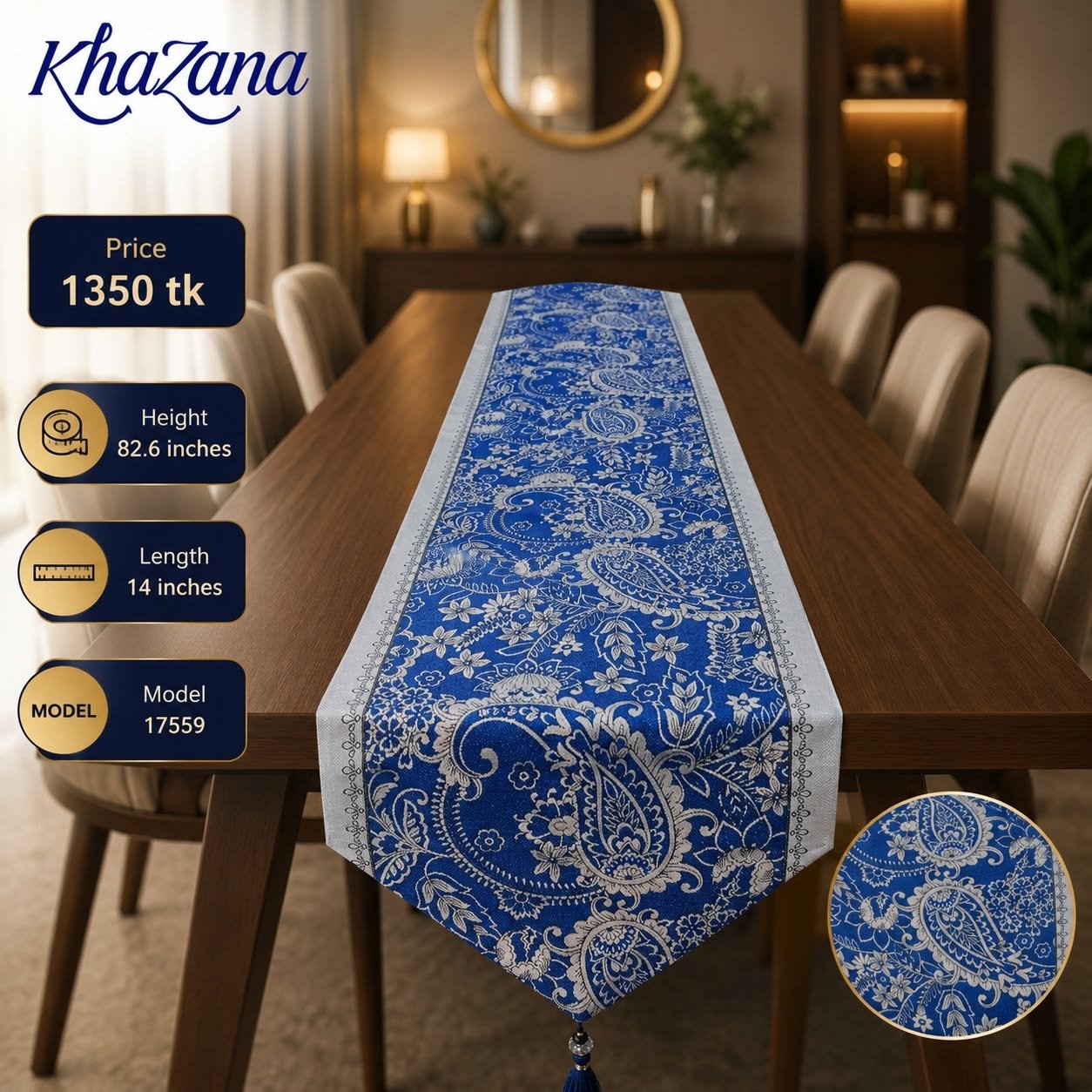 Royal Paisley Floral Jacquard Table Runner Royal Blue and Silver White Royal Paisley Floral Jacquard Table Runner Royal Blue and Silver White