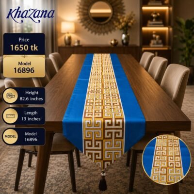 Greek Key Geometric Border Jacquard Table Runner Royal Blue and Gold