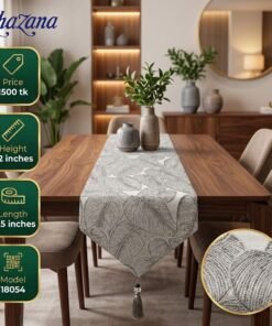 Luxury Botanical Leaf Jacquard Table Runner Silver Grey & Off-White