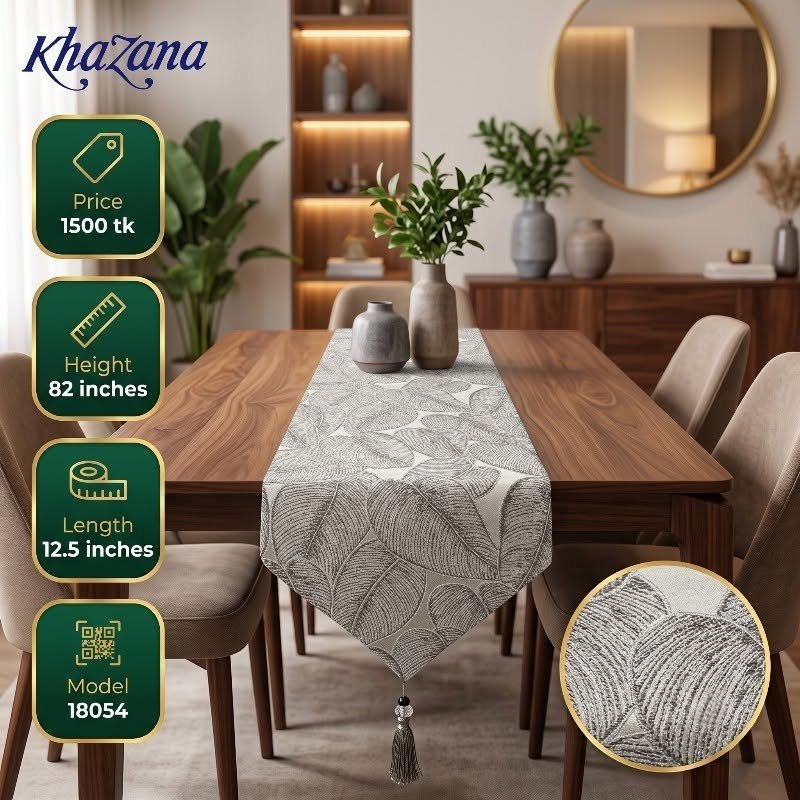 Luxury Botanical Leaf Jacquard Table Runner Silver Grey & Off-White Luxury Botanical Leaf Jacquard Table Runner Silver Grey & Off-White