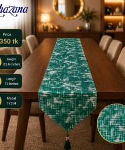 Brick Mosaic Textured Jacquard Table Runner Emerald Green and Silver White