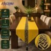 Table Runner with Gold Greek Key Geometric Border Mustard Yellow