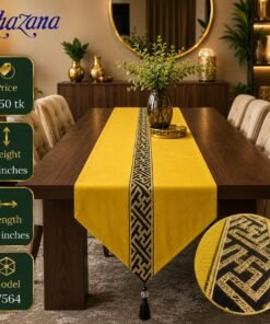 Table Runner with Gold Greek Key Geometric Border Mustard Yellow