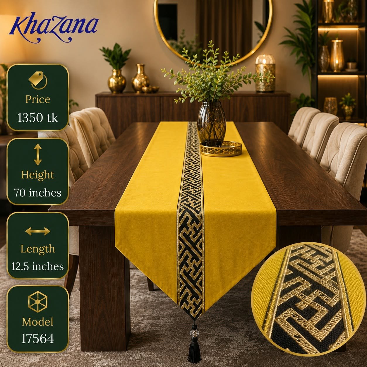 758401054 1672273001569292 1743032756803728129 n Table Runner with Gold Greek Key Geometric Border Mustard Yellow