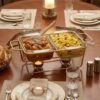 2Bowl Glass Buffet Food Warmer and Chafing Dish Set