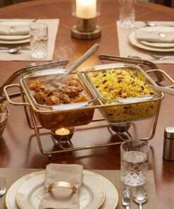 2Bowl Glass Buffet Food Warmer and Chafing Dish Set