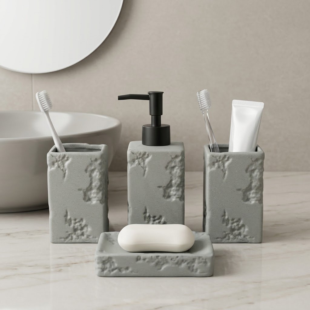 Modern Ceramic Stone Texture 4Piece Bathroom Modern Ceramic Stone Texture 4Piece Bathroom
