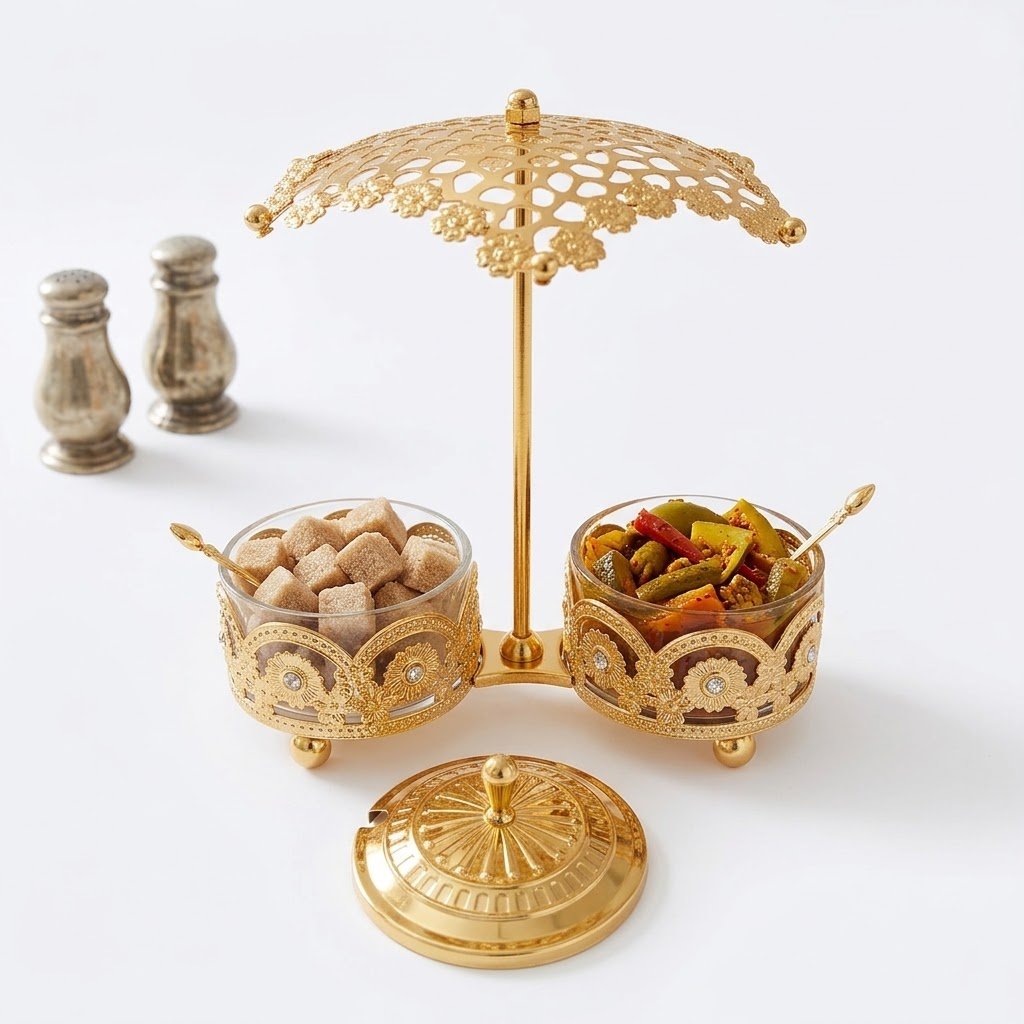 Luxury Umbrella Canopy Twin Sugar Pot andCondiment Server Set Luxury Umbrella Canopy Twin Sugar Pot andCondiment Server Set