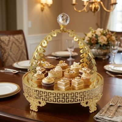 Elegant Gold Metal Dry Fruit & Sweet Display Stand for Dining Table