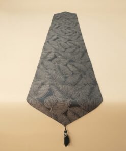 Luxury Botanical Leaf Jacquard Table Runner Charcoal Black and Antique Bronze