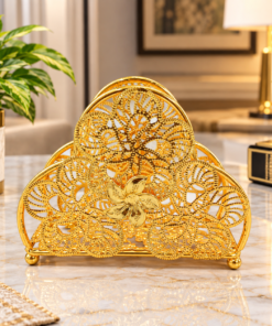Mega Shop Gold Floral Metal Napkin and Tissue Holder