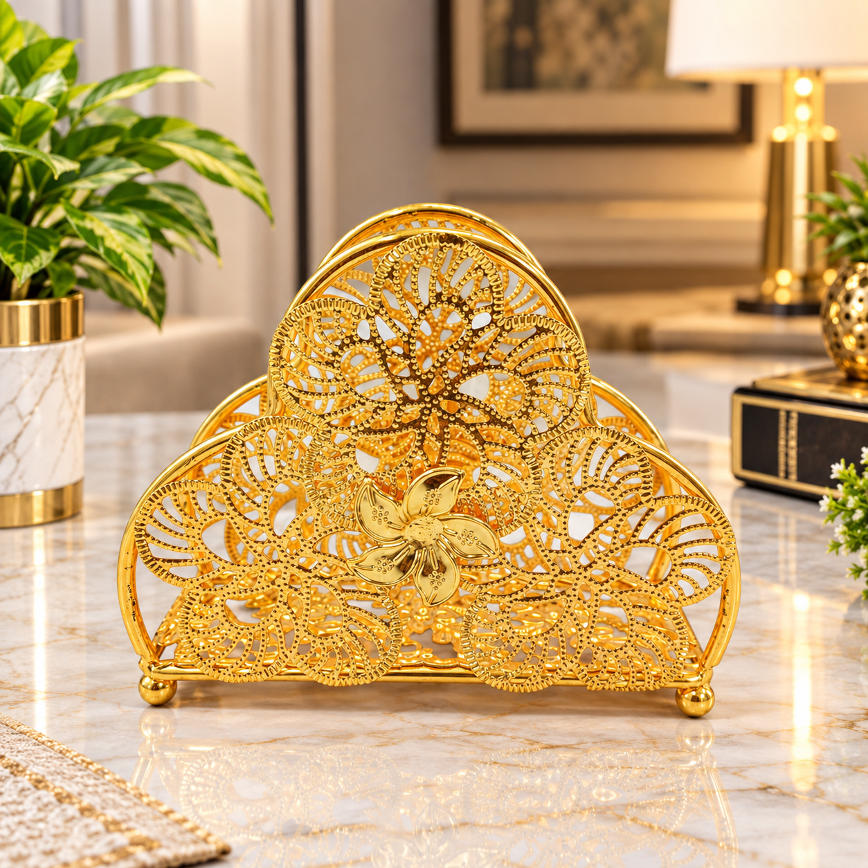 Gold Floral Metal Napkin and Tissue Holder Gold Floral Metal Napkin and Tissue Holder