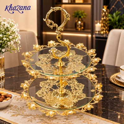 2 Tier Golden Glass Cake and Dessert Stand