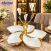Luxury 5 Compartment Ceramic Serving Tray with Gold Calla Lily Centerpiece Dry Fruit and Snack Platter