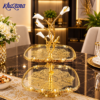Luxury 2Tier Square Glass Dessert Stand with Golden Calla Lily Centerpiece Decorative Fruit and Pastry Platter