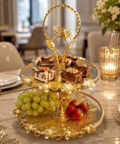 Royal Golden Cake Stand 2 Tier Glass Dessert Tray