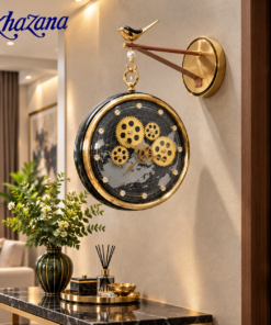 Modern Luxury Bird Perch Wall Clock Steampunk Moving Gear and World Map Hanging Clock