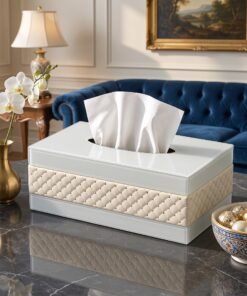 Mega Shop Luxury White Quilted Mirror Tissue Box Cover